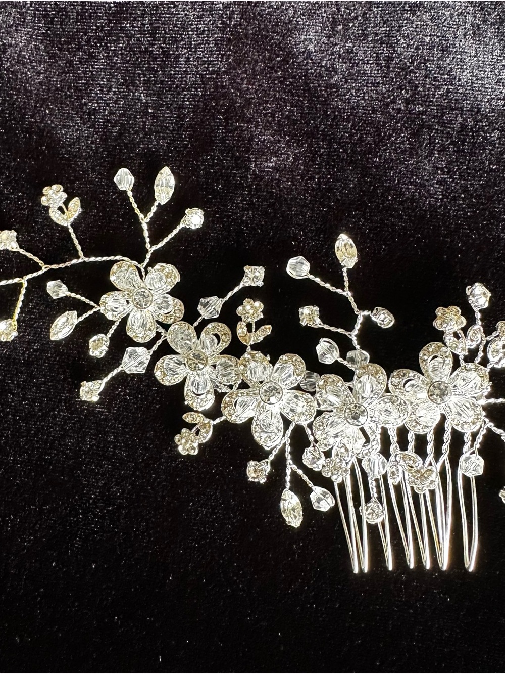 Bridal wedding comb silver tone crystal style rhinestone floral hair headpiece - Picture 1 of 13